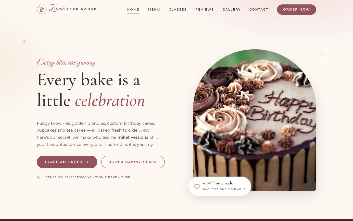 Zionie Bake House website on a computer